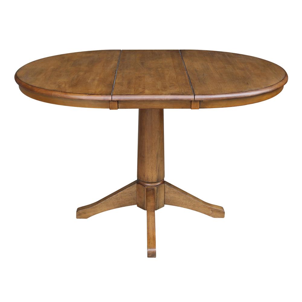 36" Round Top Pedestal Table With 12" Leaf - 28.9"H - Dining Height, Pecan. Picture 38