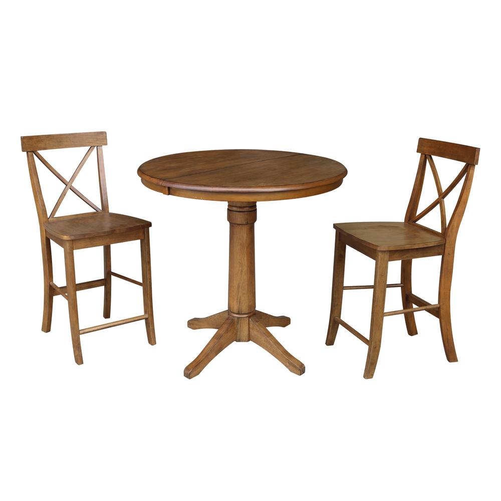 36" Round Top Pedestal Table With 12" Leaf - 28.9"H - Dining Height, Pecan. Picture 60