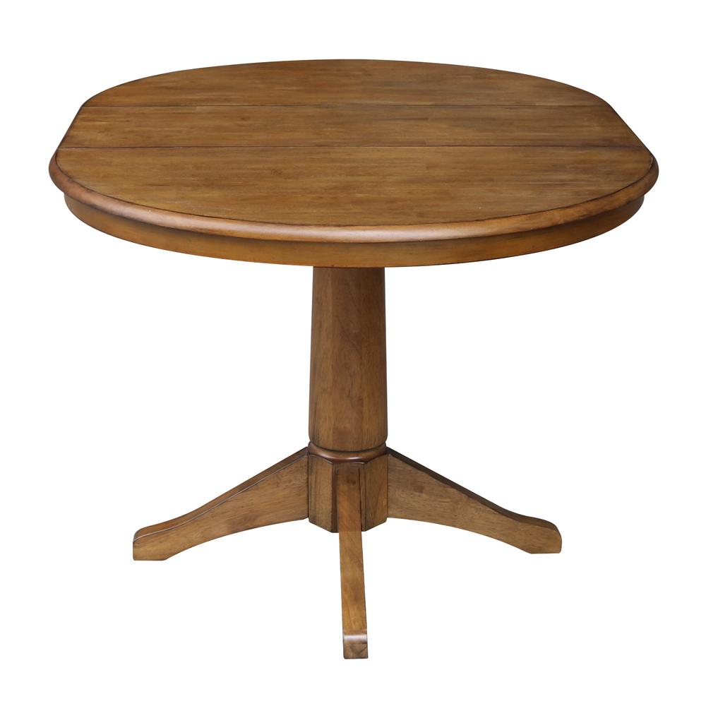 36" Round Top Pedestal Table With 12" Leaf - 28.9"H - Dining Height, Pecan. Picture 40