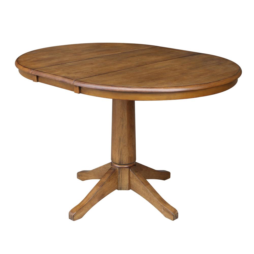 36" Round Top Pedestal Table With 12" Leaf - 28.9"H - Dining Height, Pecan. Picture 43