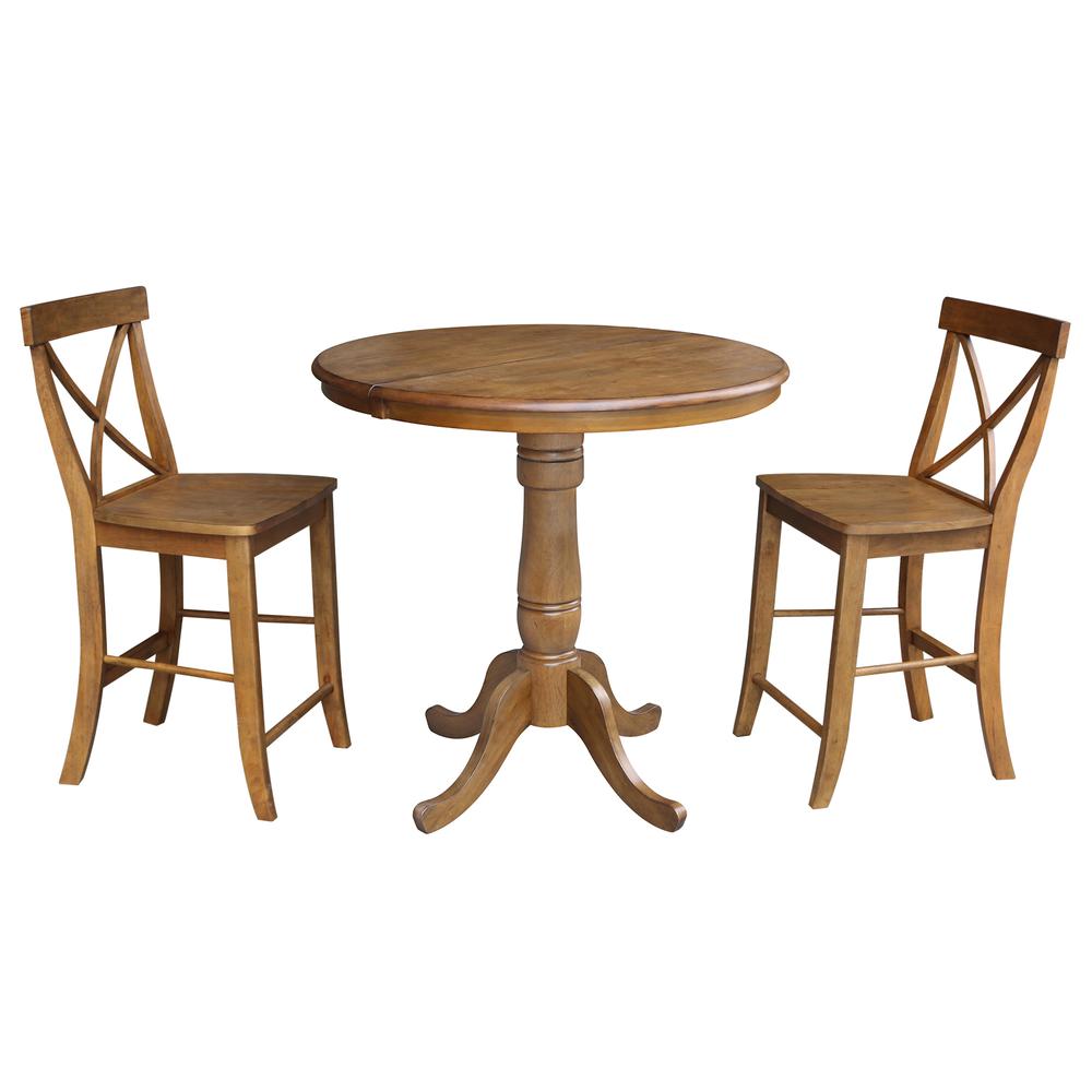 36" Round Top Pedestal Table With 12" Leaf - 28.9"H - Dining Height, Pecan. Picture 62
