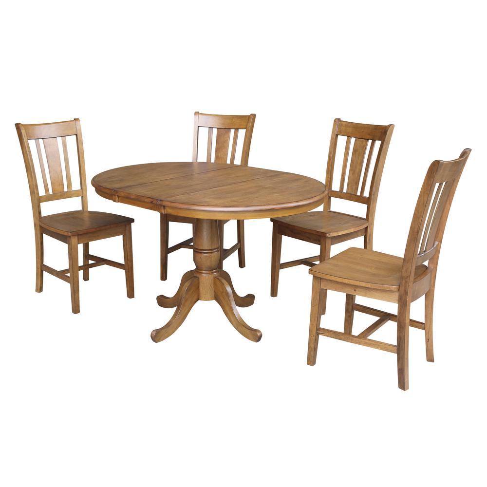 36" Round Top Pedestal Table With 12" Leaf - 28.9"H - Dining Height, Pecan. Picture 80