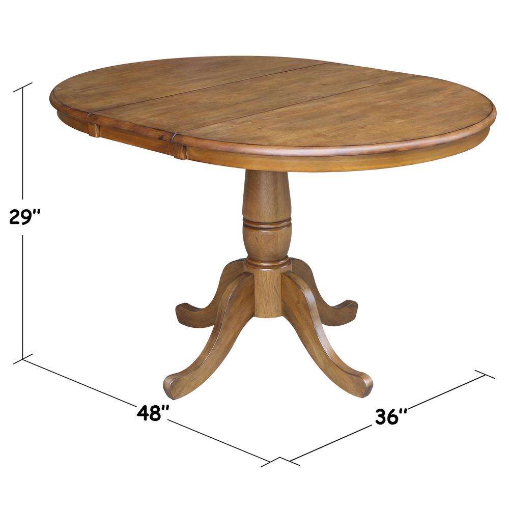 36" Round Top Pedestal Table With 12" Leaf - 28.9"H - Dining Height, Pecan. Picture 1