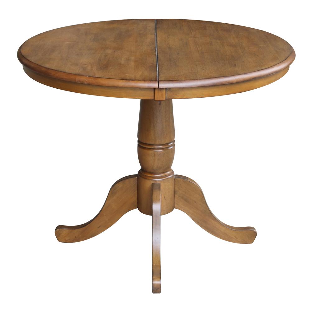 36" Round Top Pedestal Table With 12" Leaf - 28.9"H - Dining Height, Pecan. Picture 3
