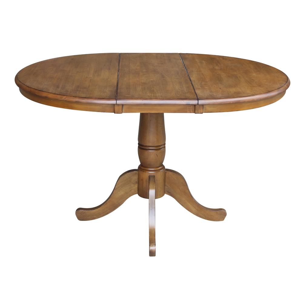 36" Round Top Pedestal Table With 12" Leaf - 28.9"H - Dining Height, Pecan. Picture 2