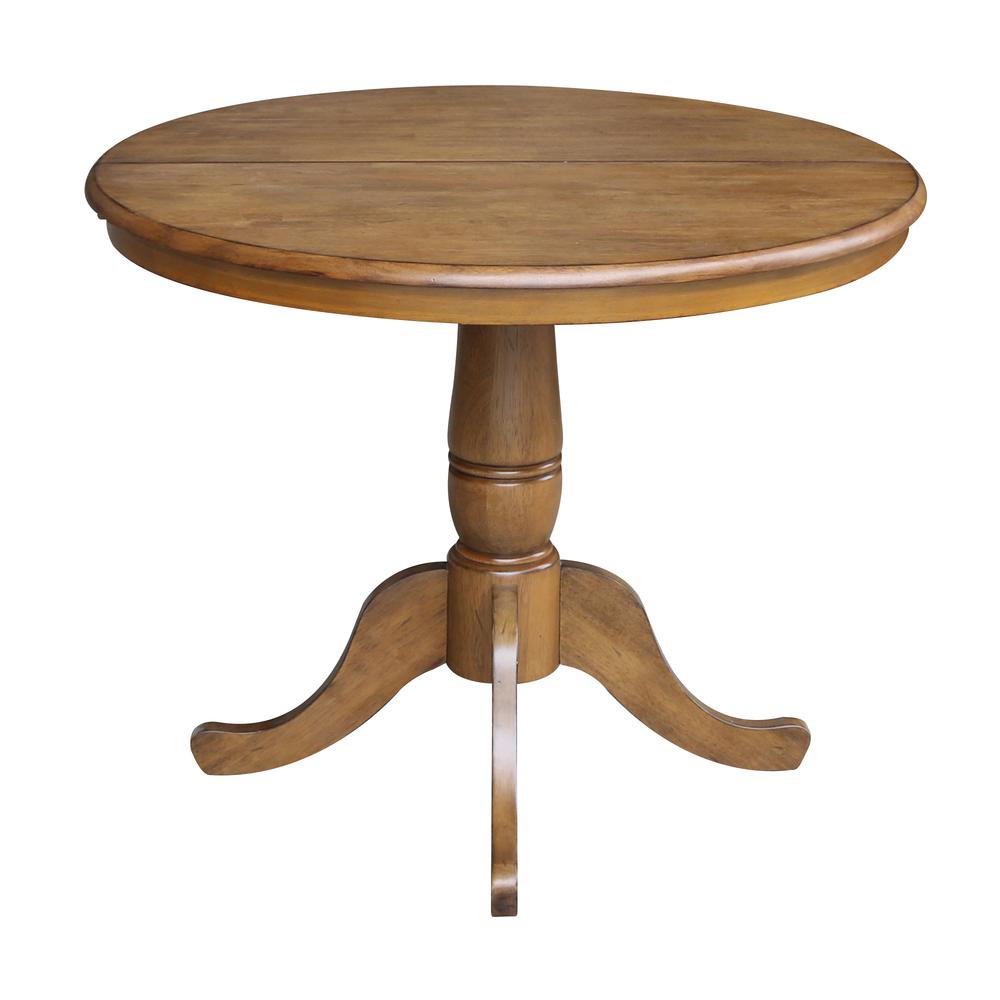 36" Round Top Pedestal Table With 12" Leaf - 28.9"H - Dining Height, Pecan. Picture 5