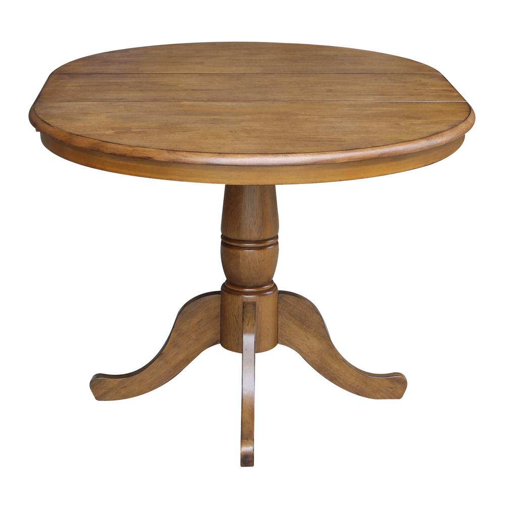 36" Round Top Pedestal Table With 12" Leaf - 28.9"H - Dining Height, Pecan. Picture 4