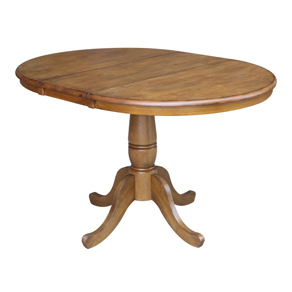 36" Round Top Pedestal Table With 12" Leaf - 28.9"H - Dining Height, Pecan. Picture 7