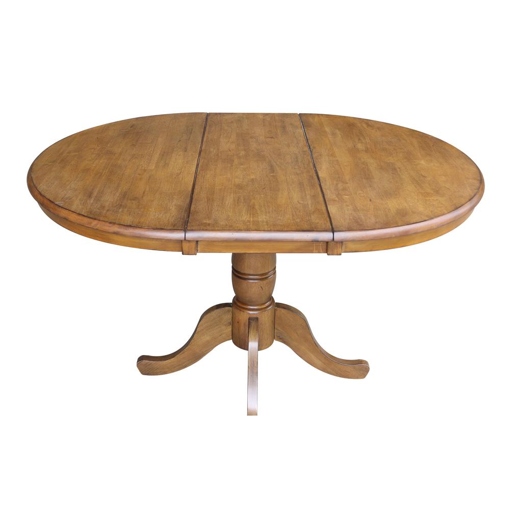 36" Round Top Pedestal Table With 12" Leaf - 28.9"H - Dining Height, Pecan. Picture 8
