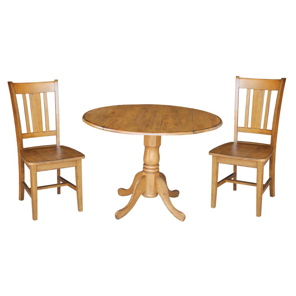 42" Dual Drop Leaf Table With 2 San Remo Chairs, Pecan. Picture 4