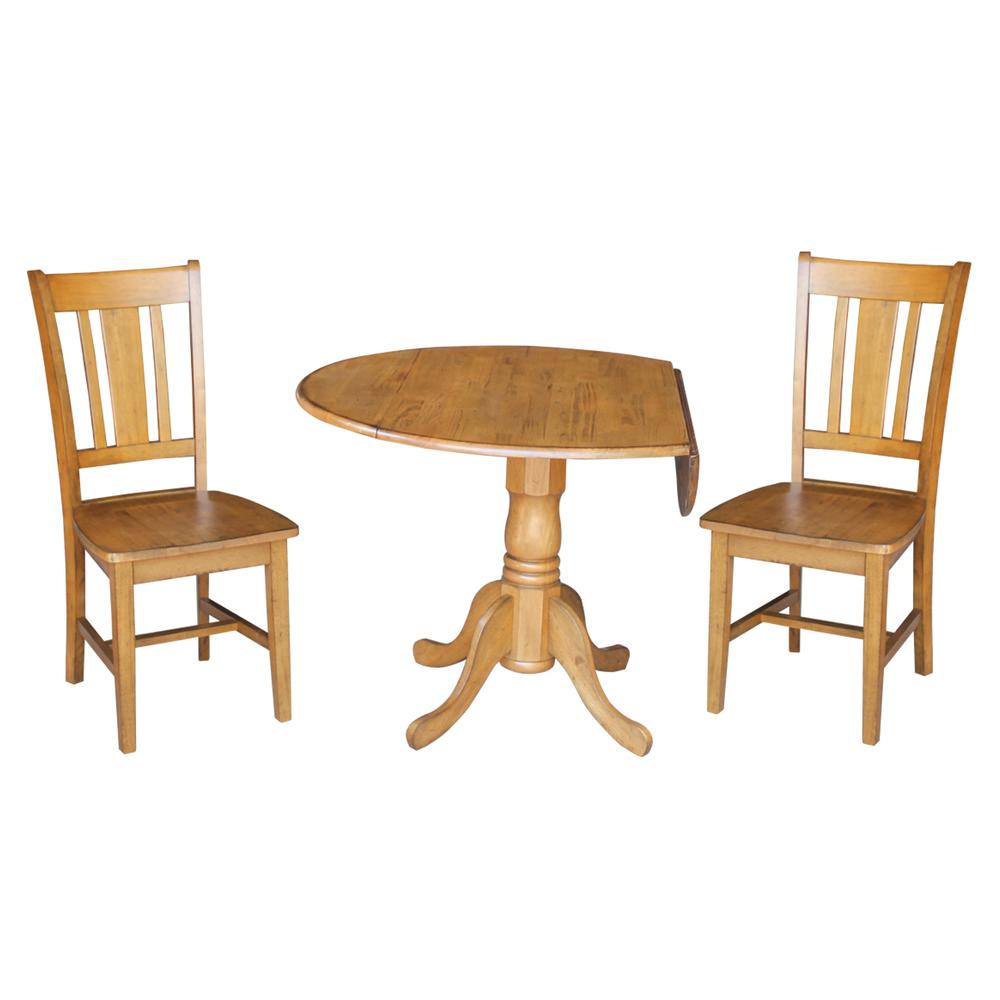 42" Dual Drop Leaf Table With 2 San Remo Chairs, Pecan. Picture 2