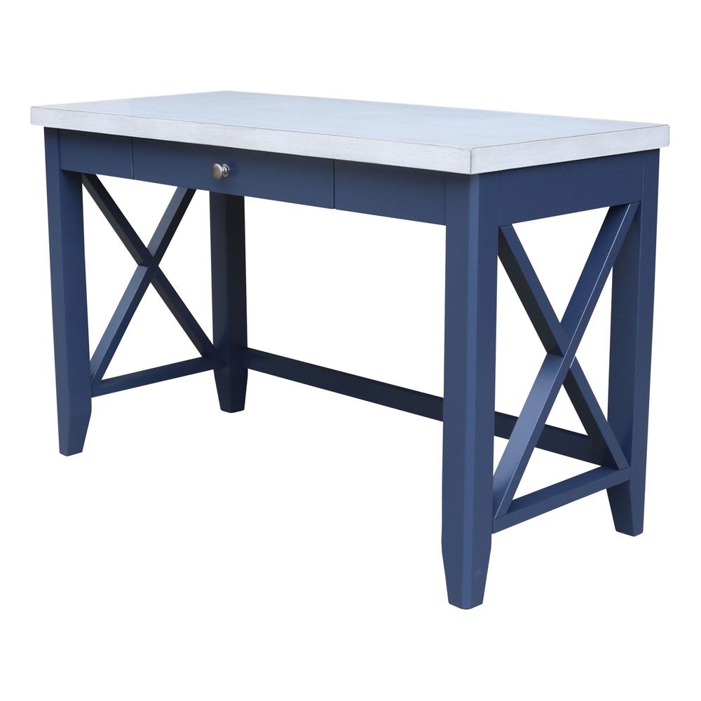 Hampton Desk With Double XX Back Chair in Blue/antiqued chalk. Picture 4