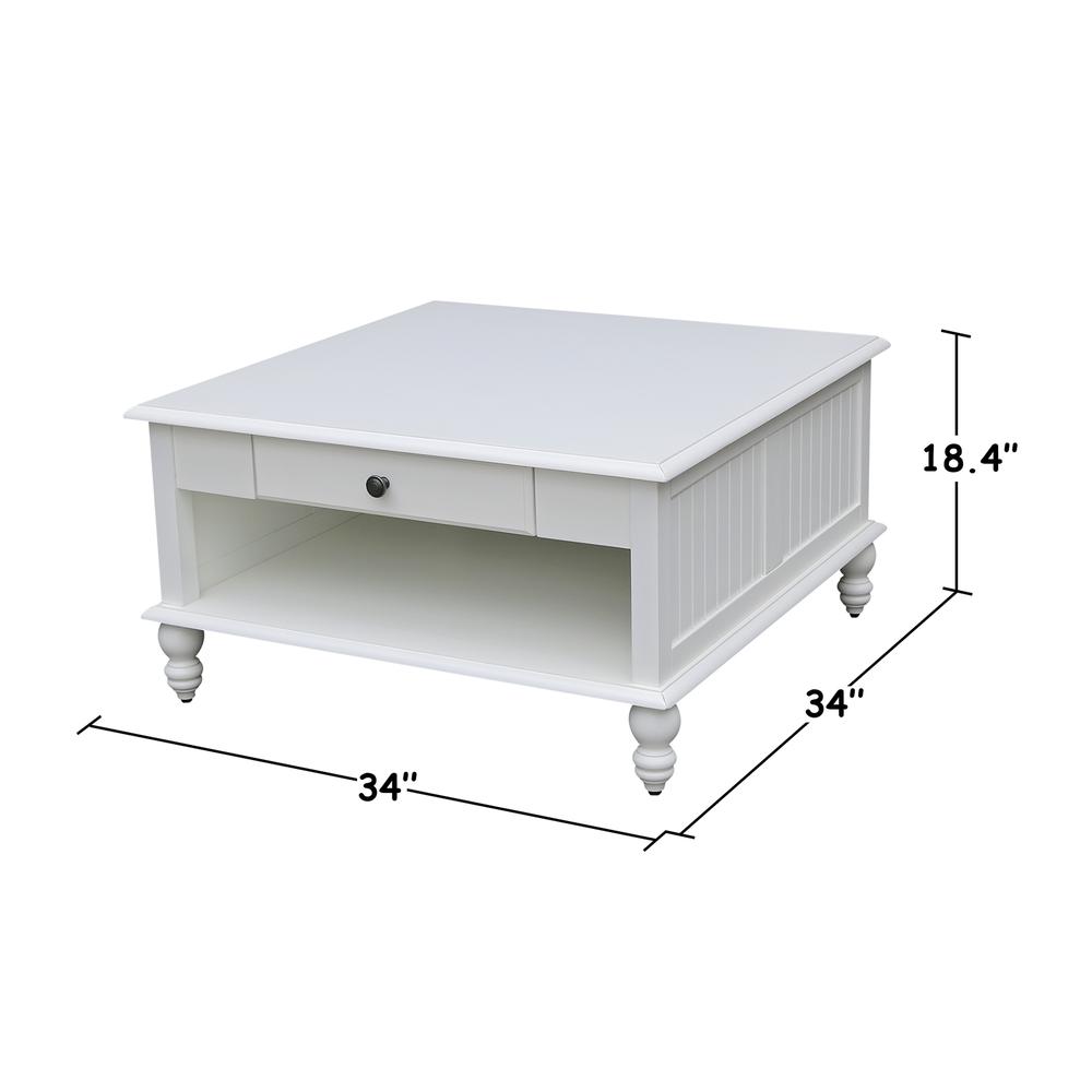 Cottage Collection Square Coffee Table with Drawer in White, Beach white - hand rubbed. Picture 9