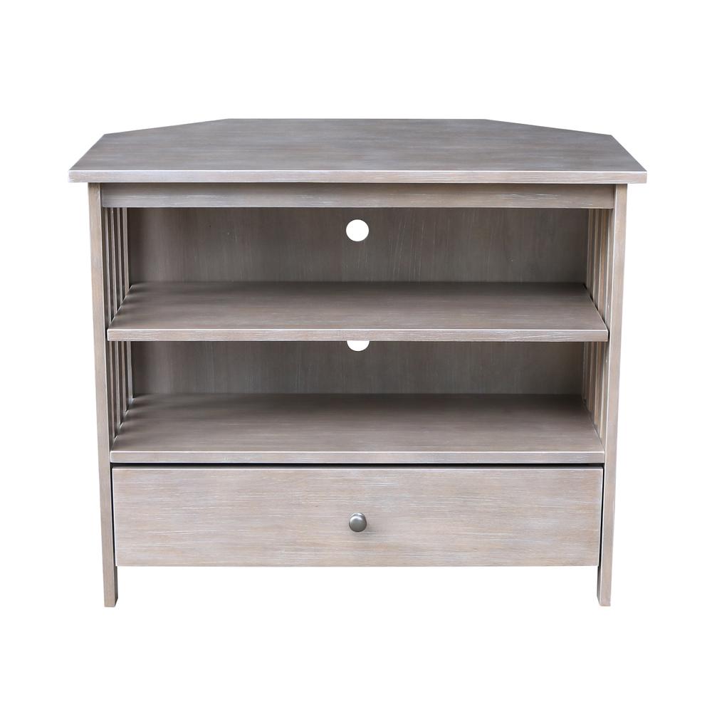 Mission Corner TV Stand, Washed Gray Taupe. Picture 7