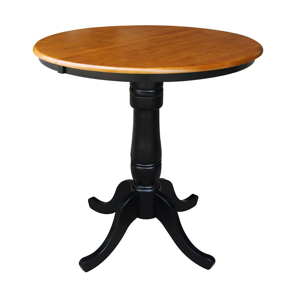 36" Round Counter Height Extension Dining Table with 12" Leaf and 2 Emily Counter Height Stools - 3 Piece Set, Cherry/Black. Picture 3