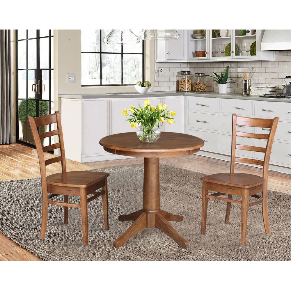 30" Round Top Pedestal Table with 2 Emily Chairs - 3 Piece Set. Picture 1