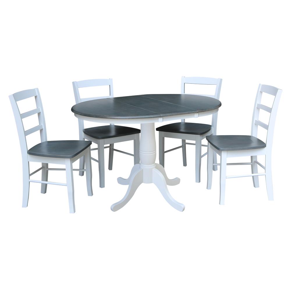 36" Round Extension Dining Table with 4 Madrid Ladderback Chairs - 5 Piece Dining Set, White/Heather Gray. Picture 2