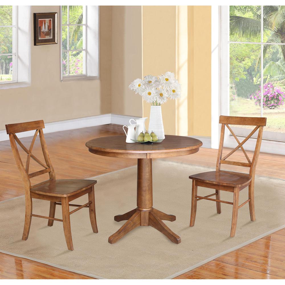 36" Round Top Pedestal Table with 2 X-Back Chairs - 3 Piece Set. Picture 1