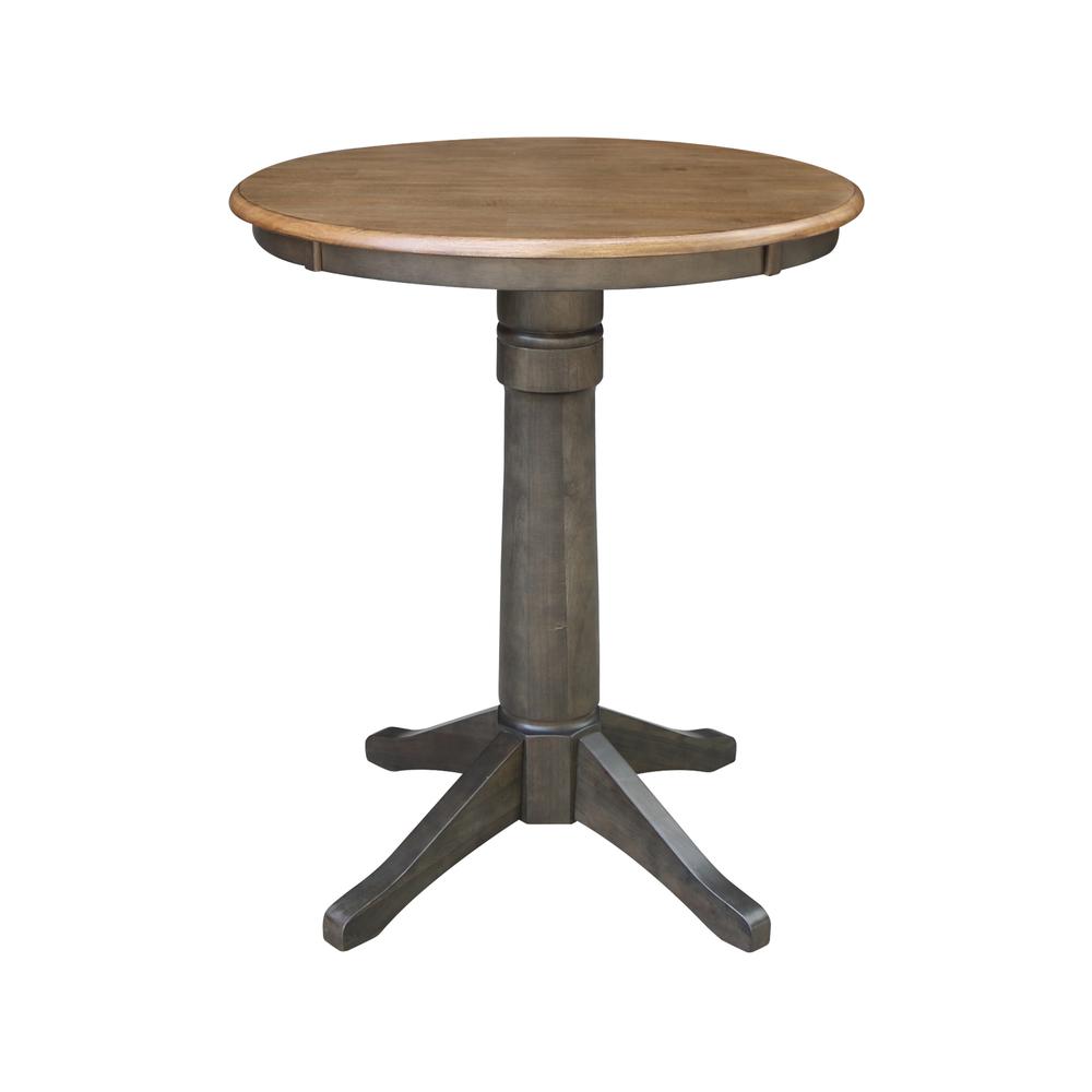 30" Round Pedestal Gathering Height Table With 2 X-Back Counter Height Stools. Picture 4