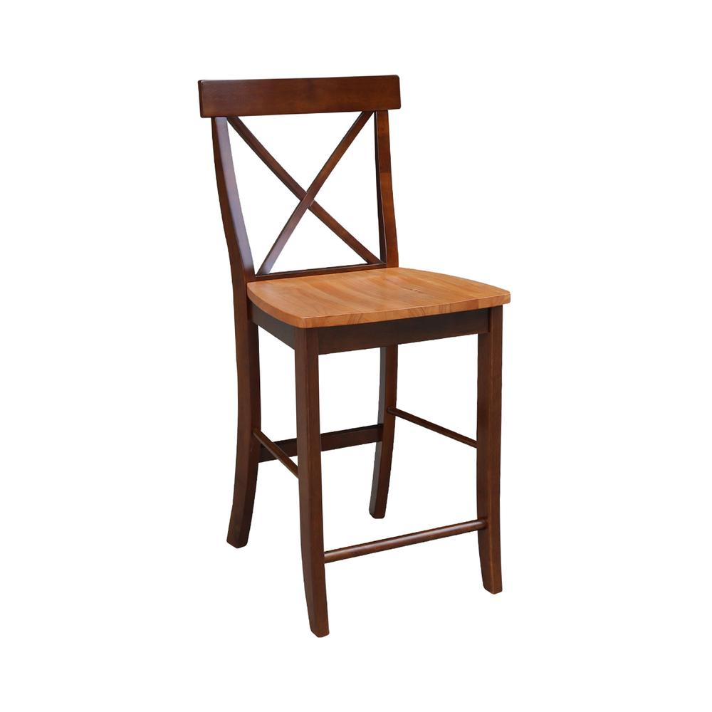 X-Back Counter height Stool - 24" Seat Height, Cinnamon/Espresso. Picture 8