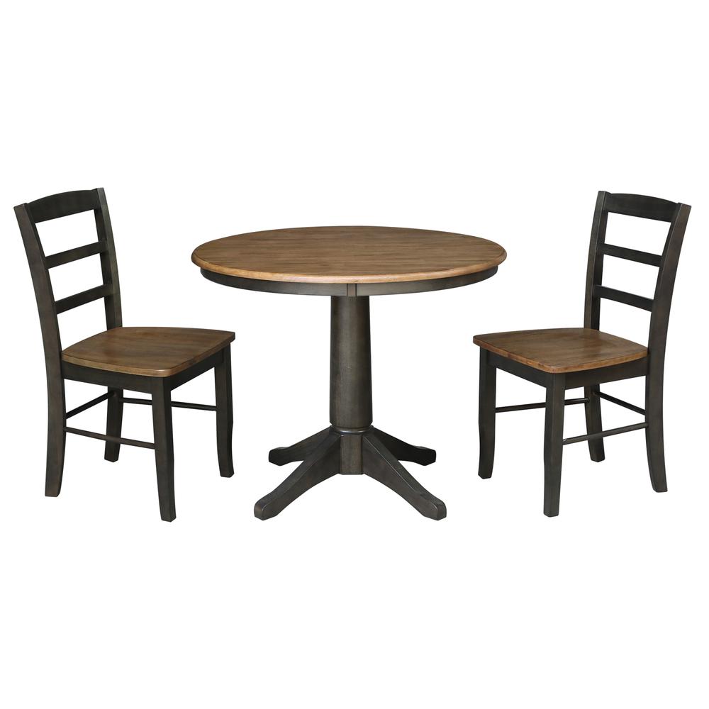 36" Round Pedestal Dining Table with 2 Madrid Ladderback Chairs. Picture 2