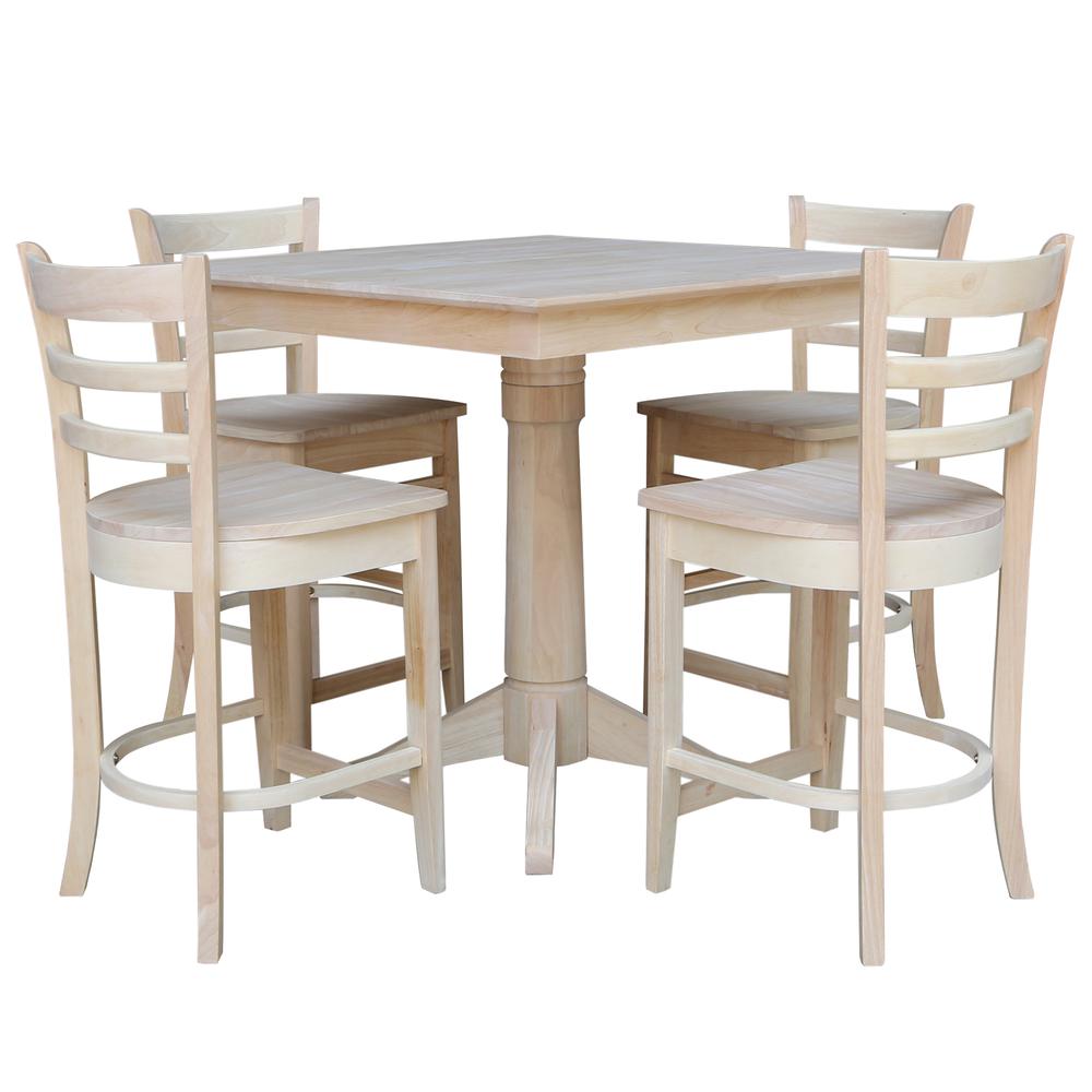 36" x 36" Square Top Pedestal Table  With 4 Counter Height Stools (Set of 5). Picture 1