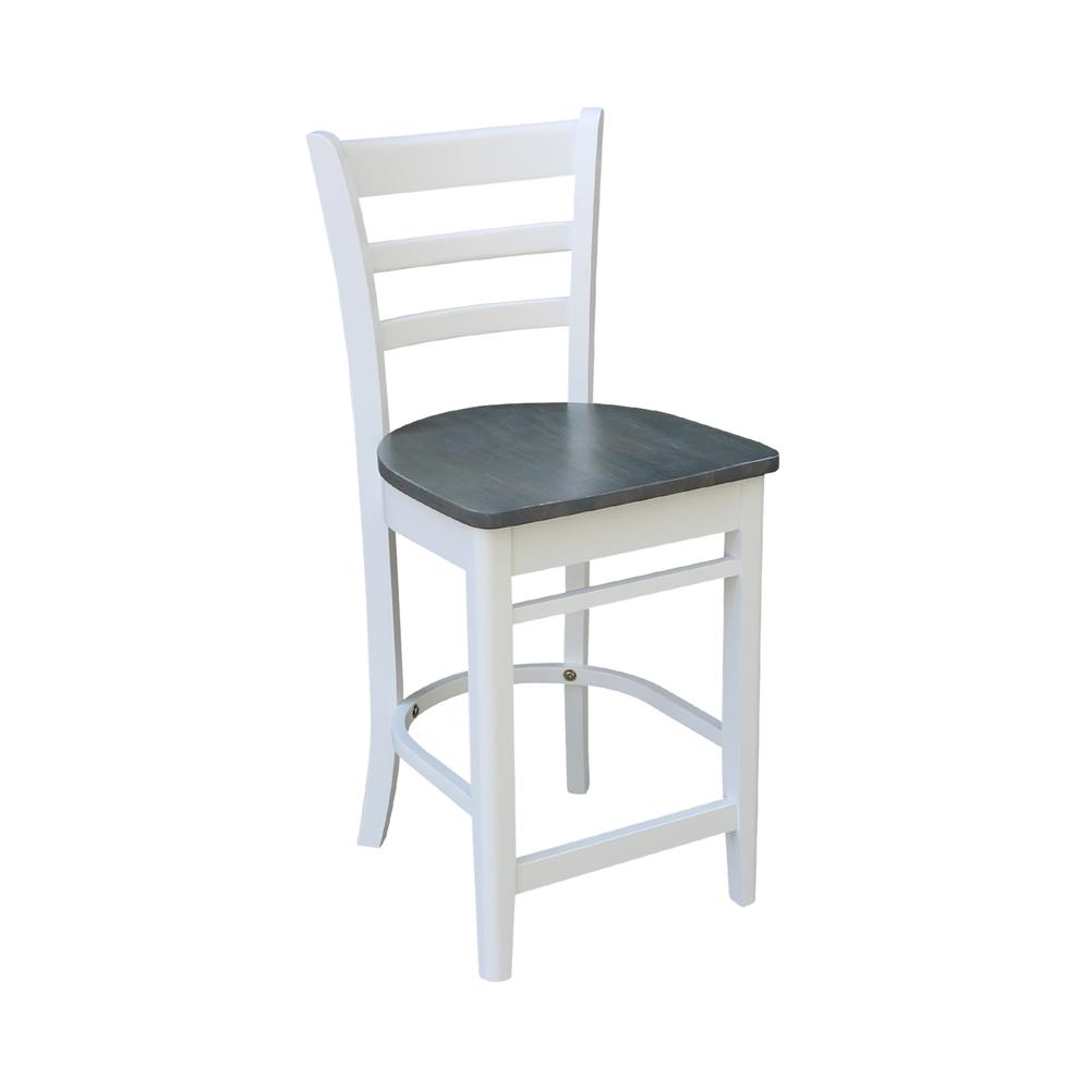 36" Round Extension Dining table with 4 Emily Counter Height Stools - 5 Piece Dining Set, White/Heather Gray. Picture 2