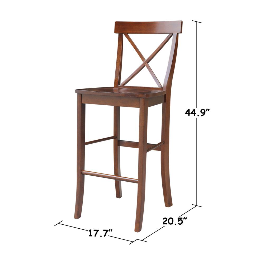 X-Back Bar height Stool - 30" Seat Height, Espresso. Picture 9