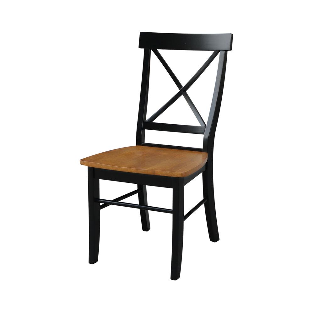 Set of Two X-Back Chairs  with Solid Wood Seats , Black/Cherry. Picture 1