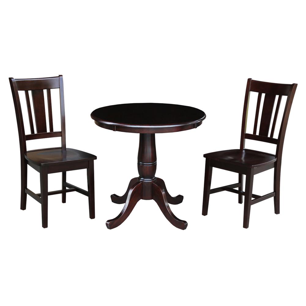 30" Round Top Pedestal Dining Table with 2 Remo Splatback Chairs. Picture 2