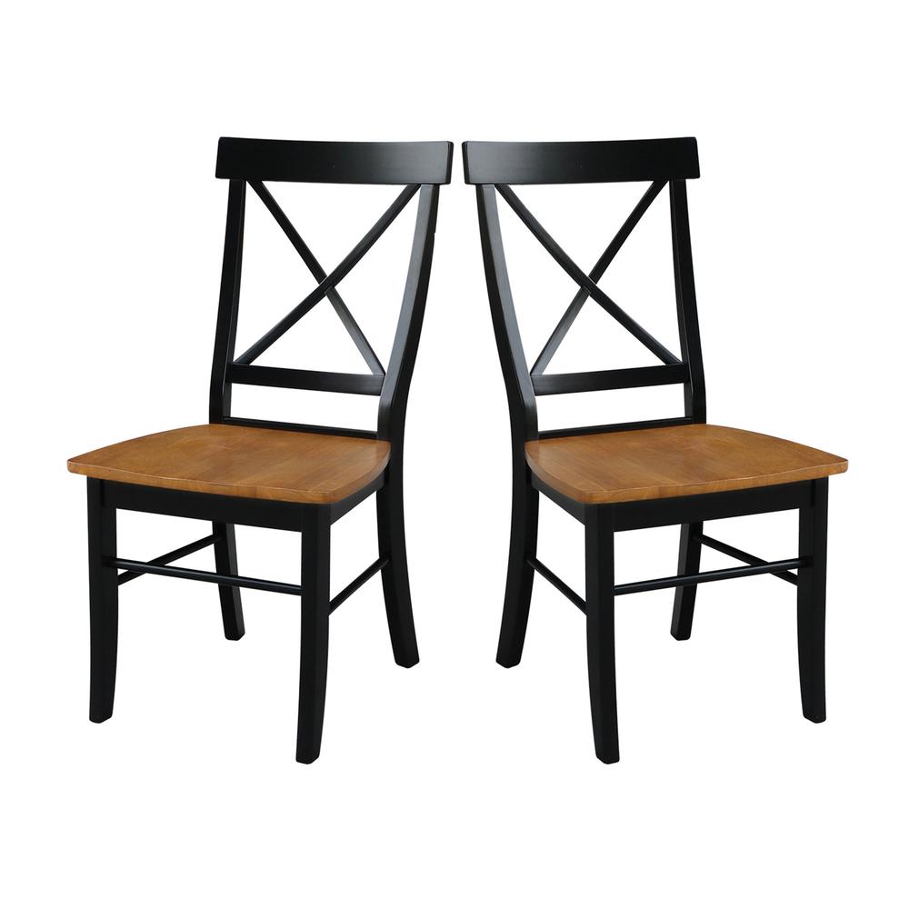 Set of Two X-Back Chairs  with Solid Wood Seats , Black/Cherry. Picture 4