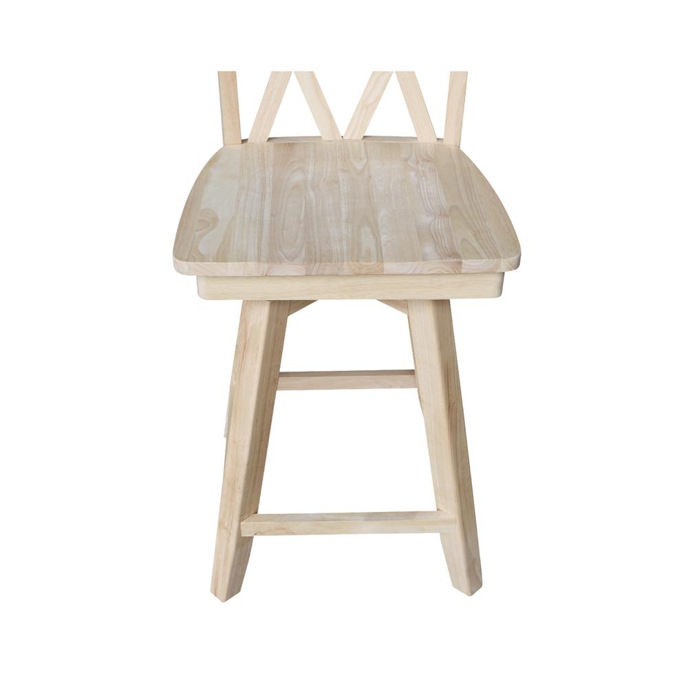 Double "X" Back Counter height Stool - With Swivel And Auto Return - 24" Seat Height , Unfinished. Picture 2