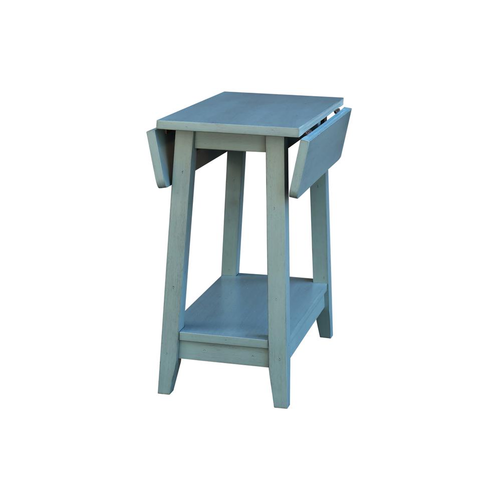 Solid Wood Square Drop Leaf Side Table in Antique Rubbed Ocean Blue. Picture 6