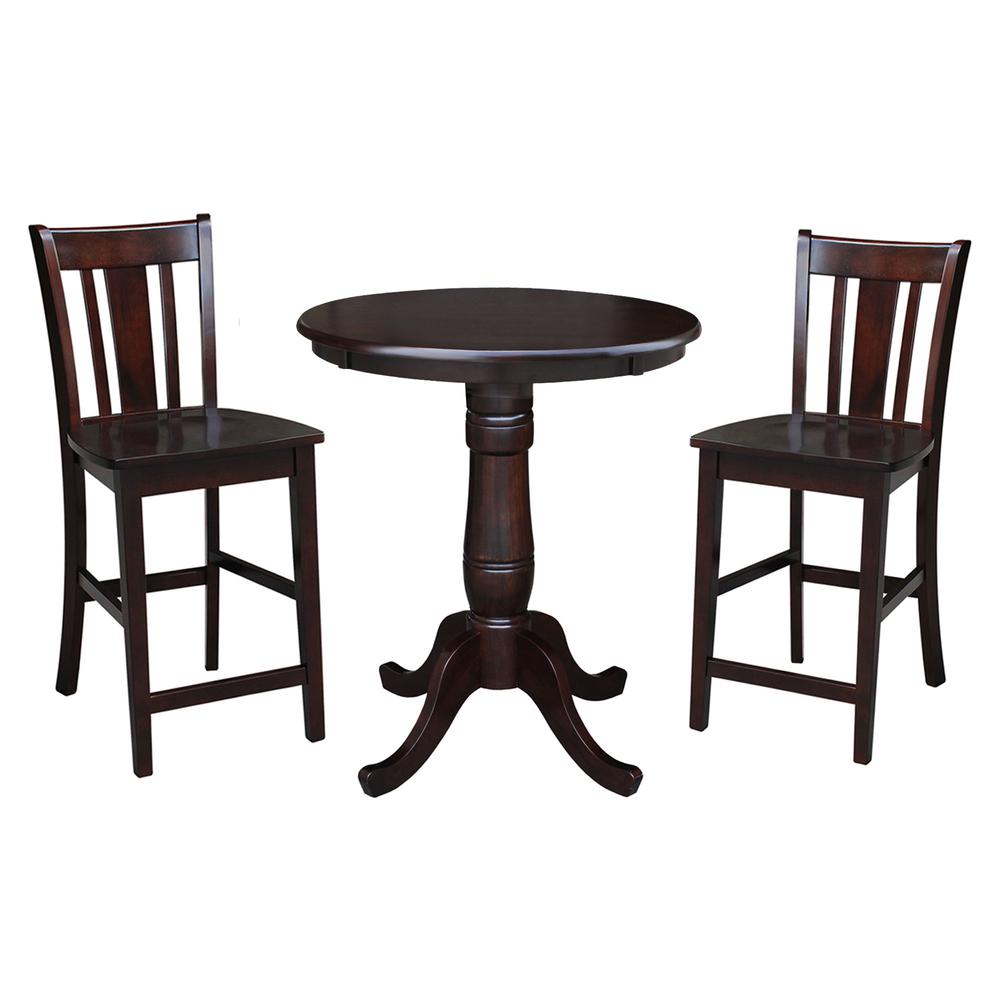 30" Round Top Pedestal Dining Table with 2 San Remo Counter Height Stools. Picture 2