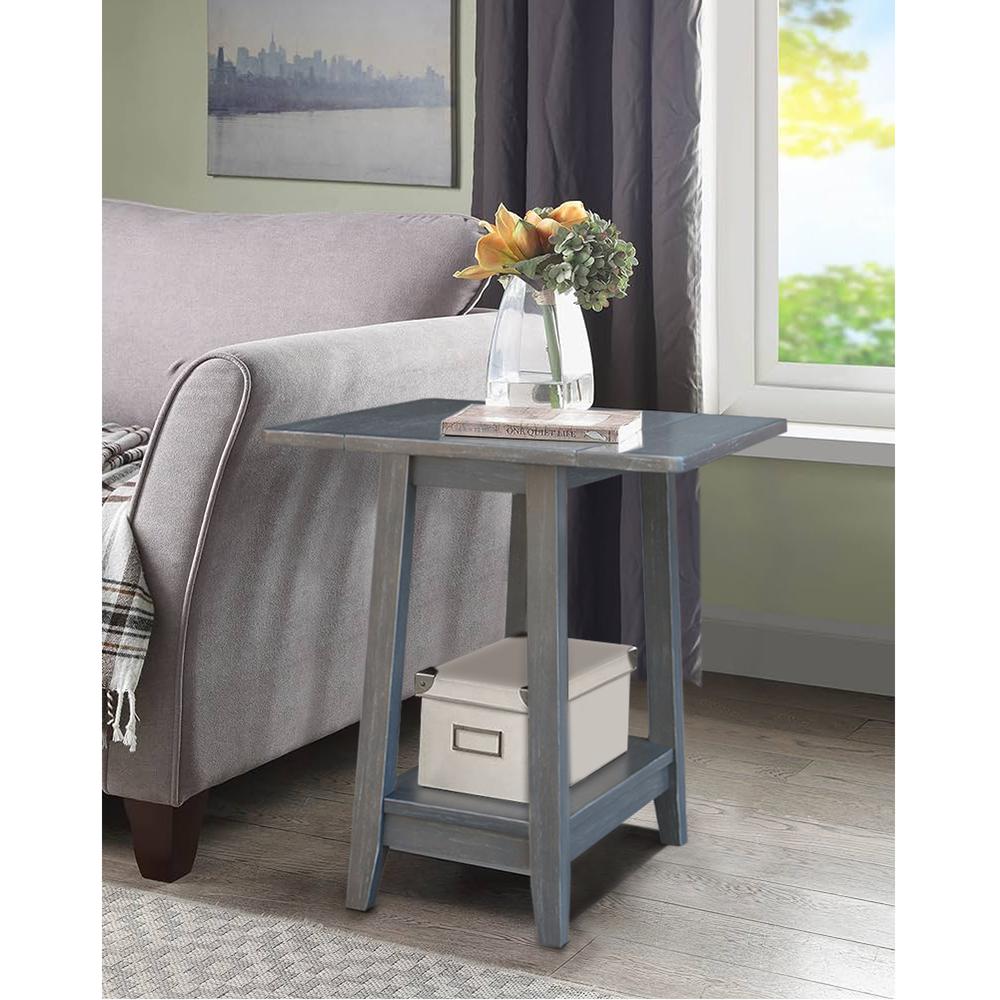 Solid Wood Square Drop Leaf Side Table in Antique Washed Heather Gray. Picture 10