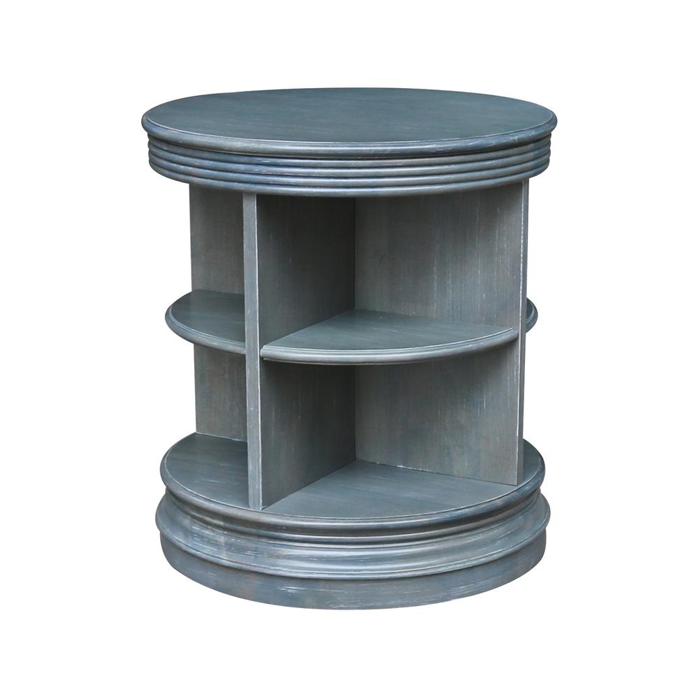Library Round End Table, Antique washed heather gray. Picture 1