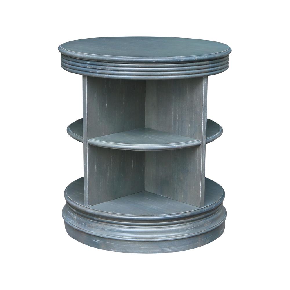 Library Round End Table, Antique washed heather gray. Picture 4