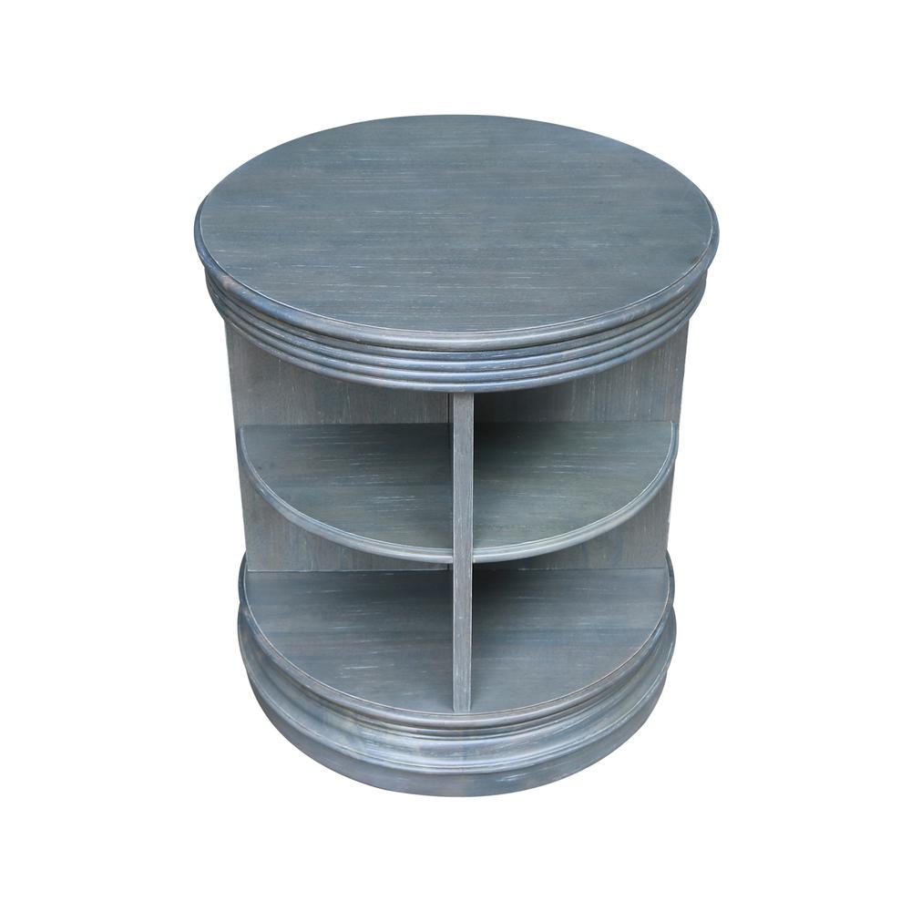 Library Round End Table, Antique washed heather gray. Picture 7