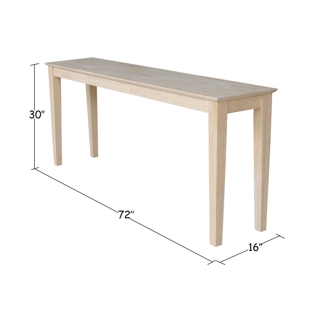 Shaker Console Table - Standard Length, Unfinished. Picture 5