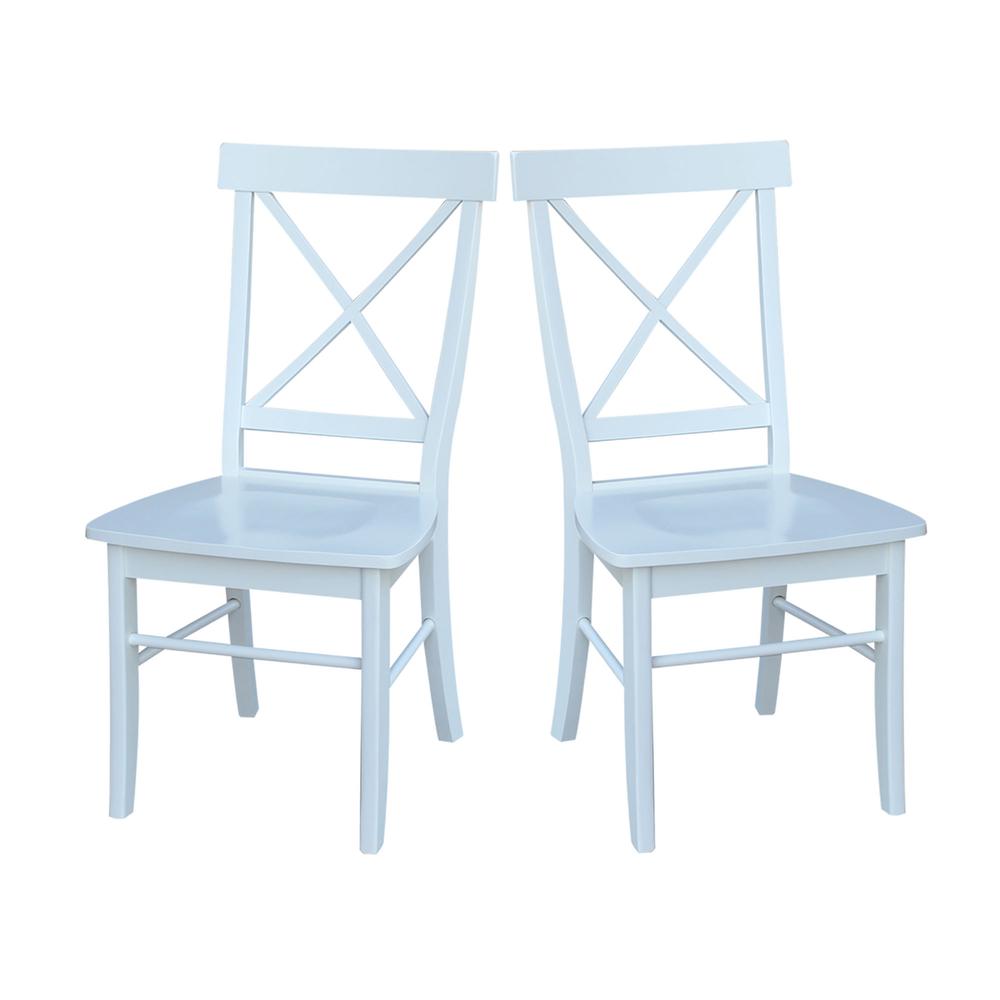 Set of Two X-Back Chairs with Solid Wood Seats , White. Picture 6
