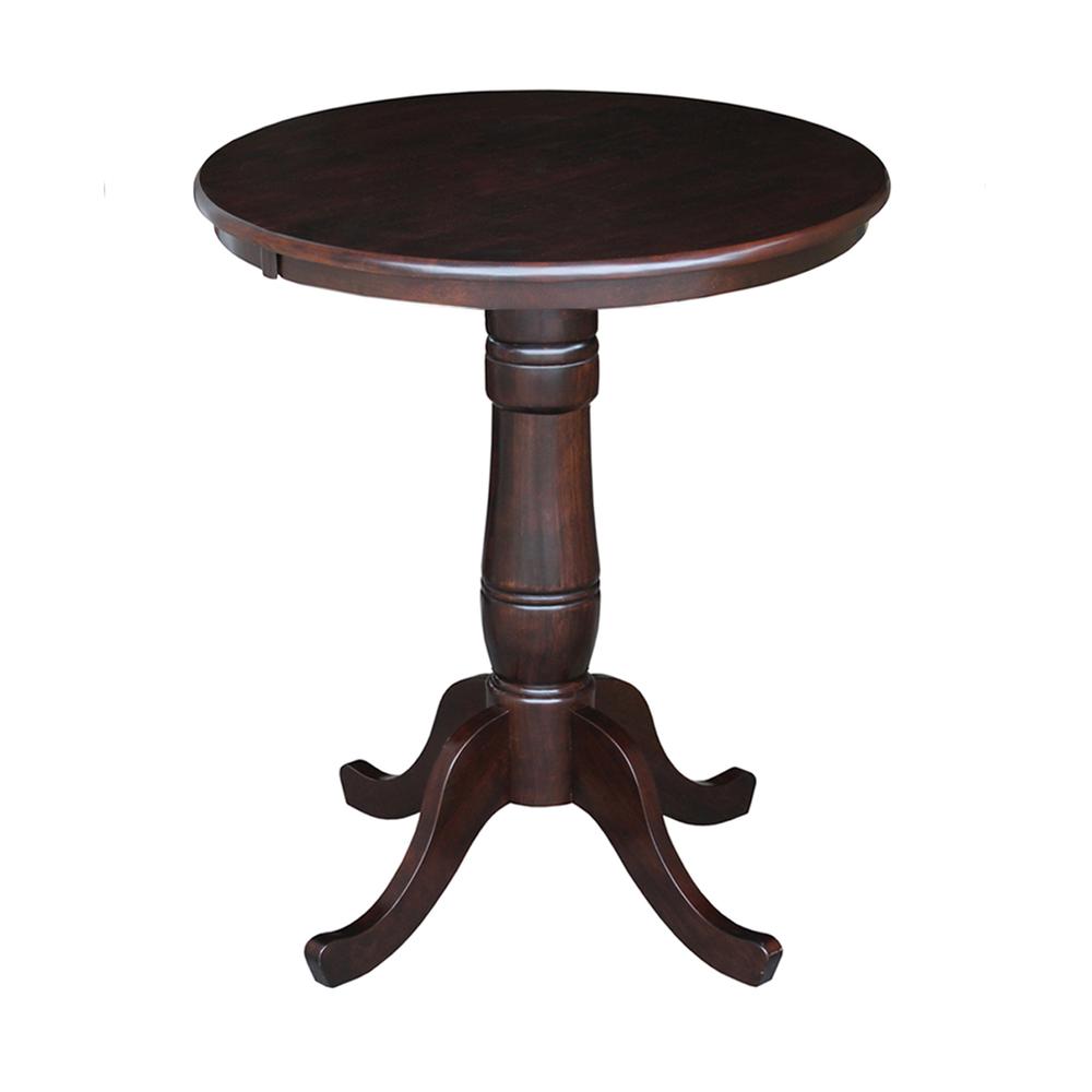 30" Round Top Pedestal Dining Table with 2 Madrid Counter Height Stools. Picture 3