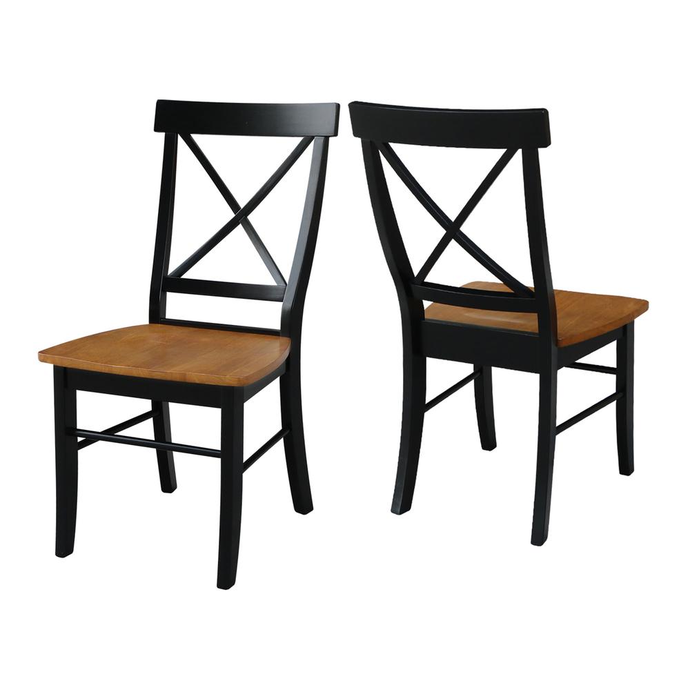 Set of Two X-Back Chairs  with Solid Wood Seats , Black/Cherry. Picture 7
