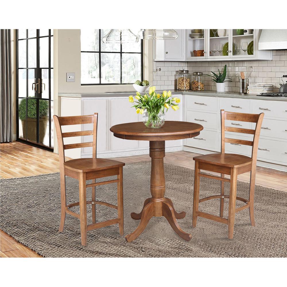 30" Round Top Pedestal Table with 2 Emily Counter Height Stools - 3 Piece Set. Picture 2