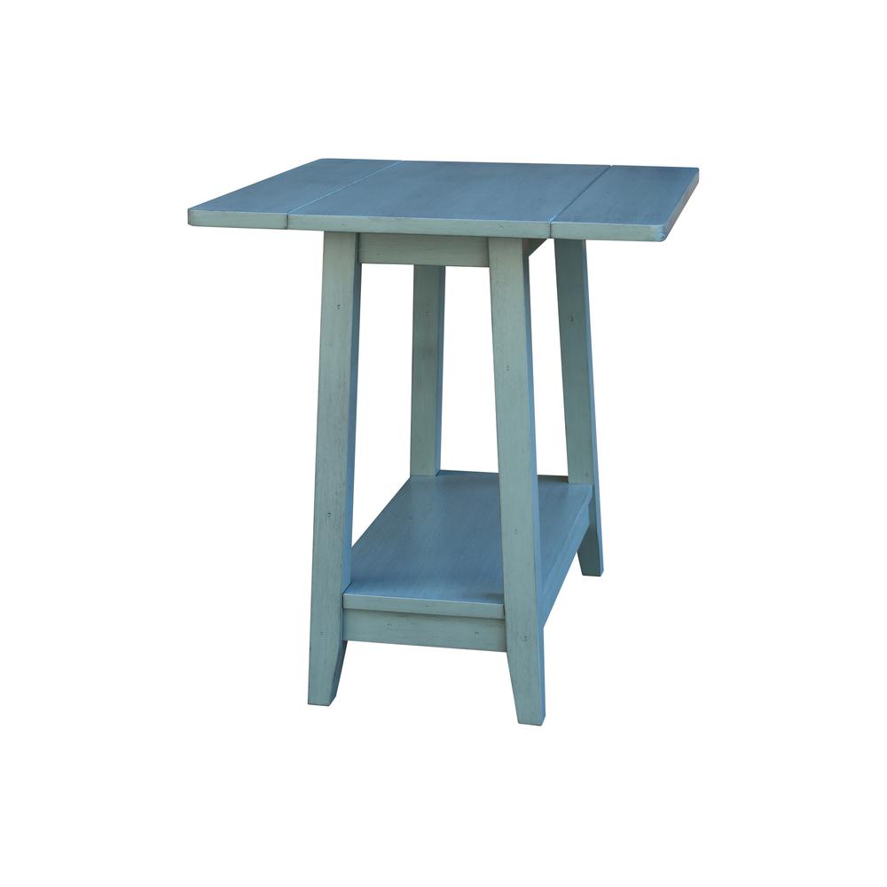 Solid Wood Square Drop Leaf Side Table in Antique Rubbed Ocean Blue. Picture 1