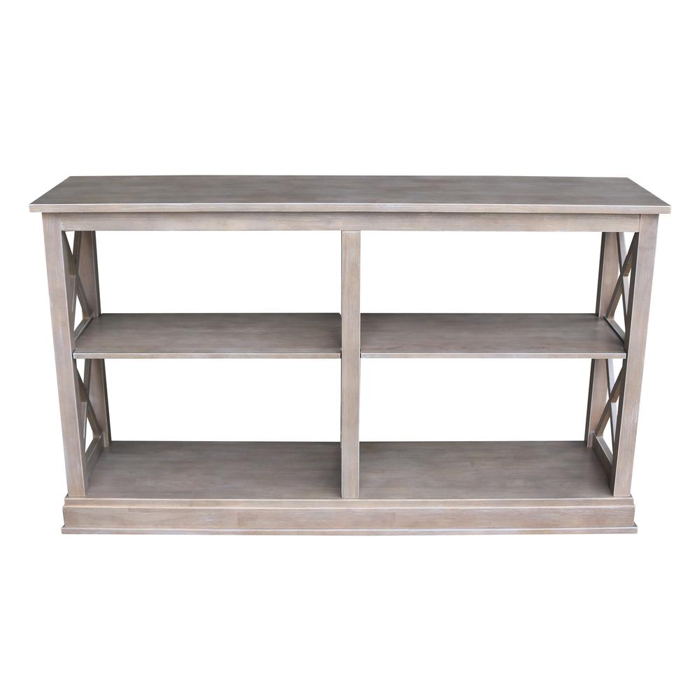 Hampton Sofa Server Table With Shelves, Washed Gray Taupe. Picture 4