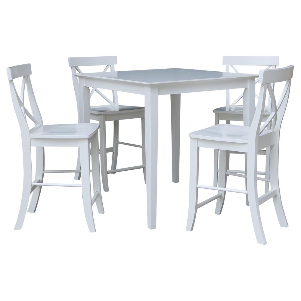 36" x 36" CounterHeight Dining Table with 4 X-Back Stools - 5 Piece Set. Picture 2