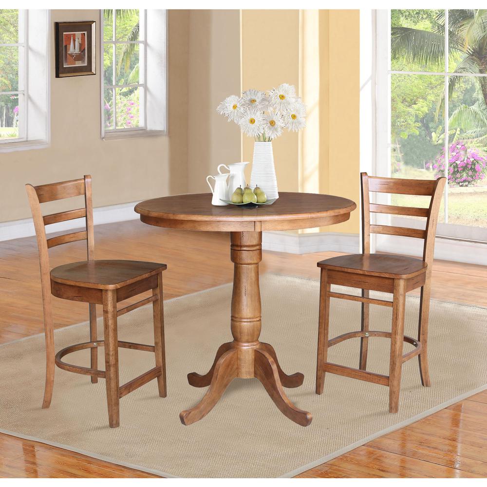 36" Round Top Pedestal Table with 2 Emily Counter Height Stools - 3 Piece Set. Picture 1