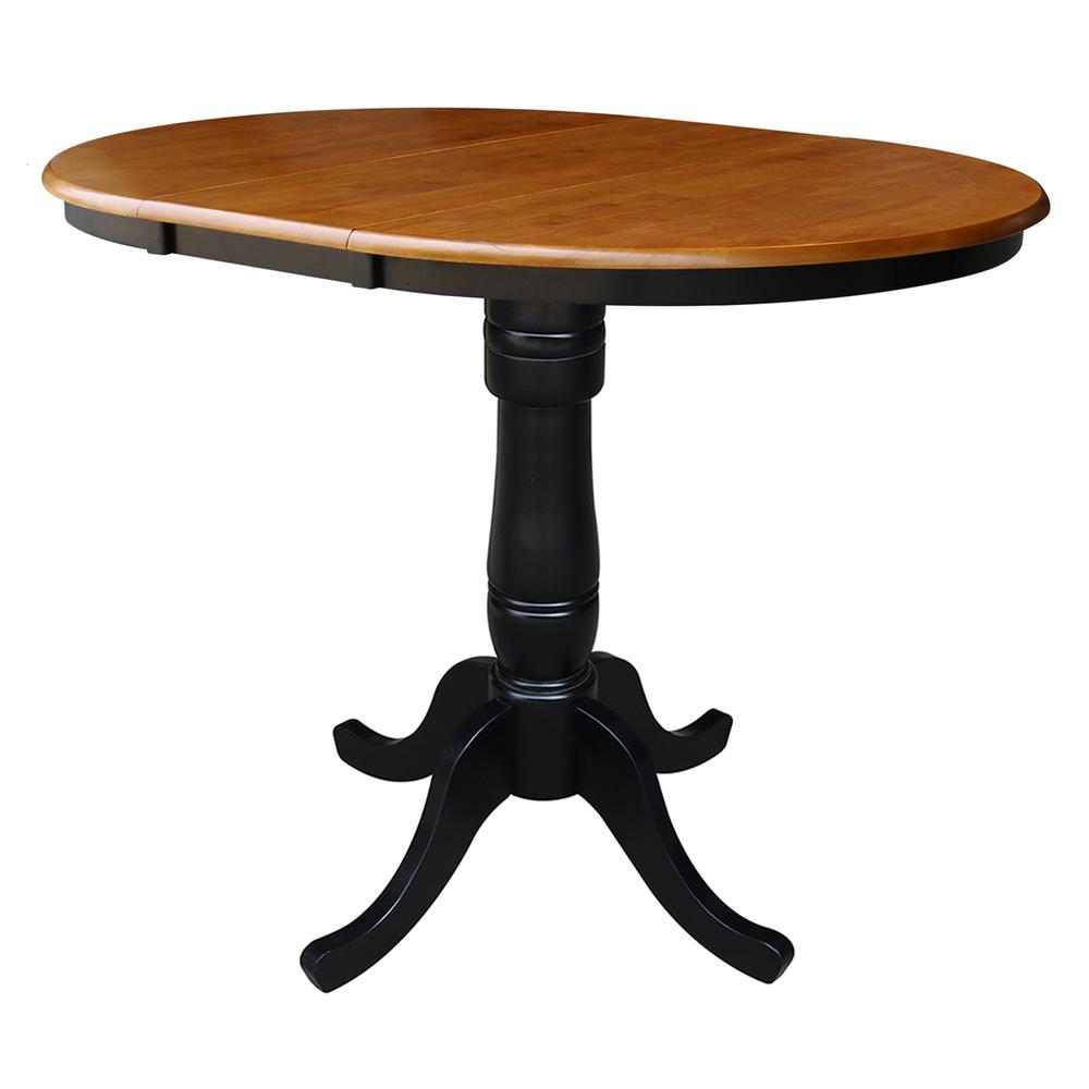 36" Round Counter Height Extension Dining Table with 12" Leaf and 4 Emily Counter Height Stools - 5 Piece Set, Black - Cherry. Picture 3