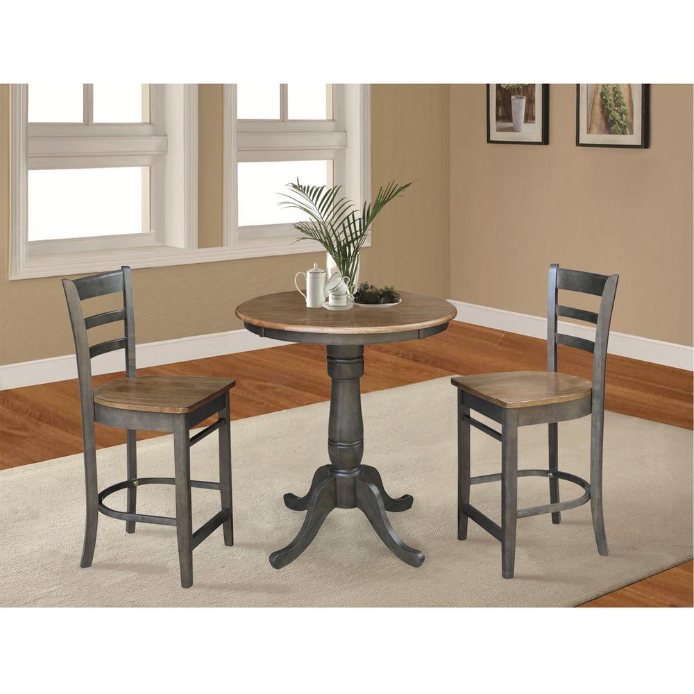 30" Round Pedestal Gathering Height Table With 2 Emily Counter Height Stools. Picture 2