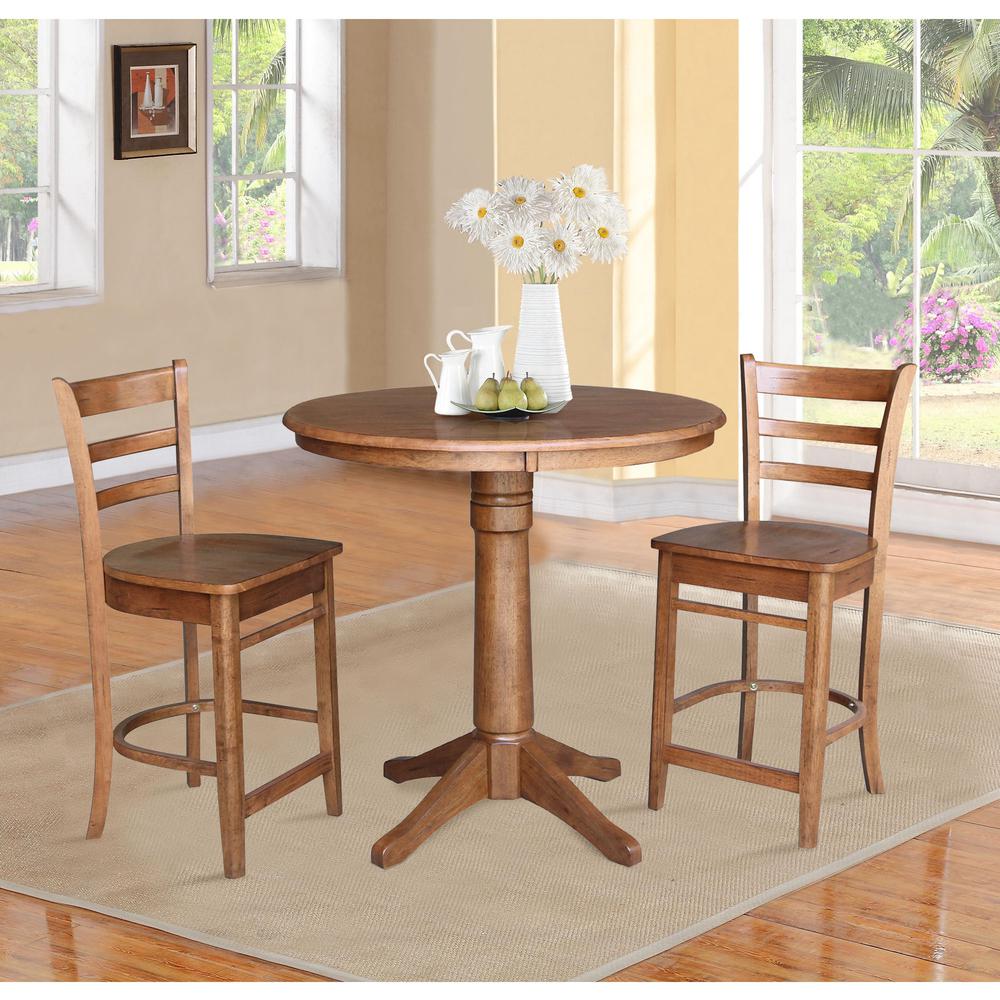 36" Round Top Pedestal Table with 2 Emily Counter Height Stools - 3 Piece Set. Picture 1
